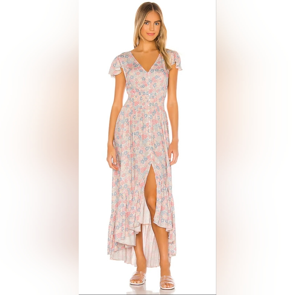 NWT! Luxe Bobi Anthro Pastel Chic Floral Print Ruffled Cottagecore Maxi Dress XS - Picture 14 of 16